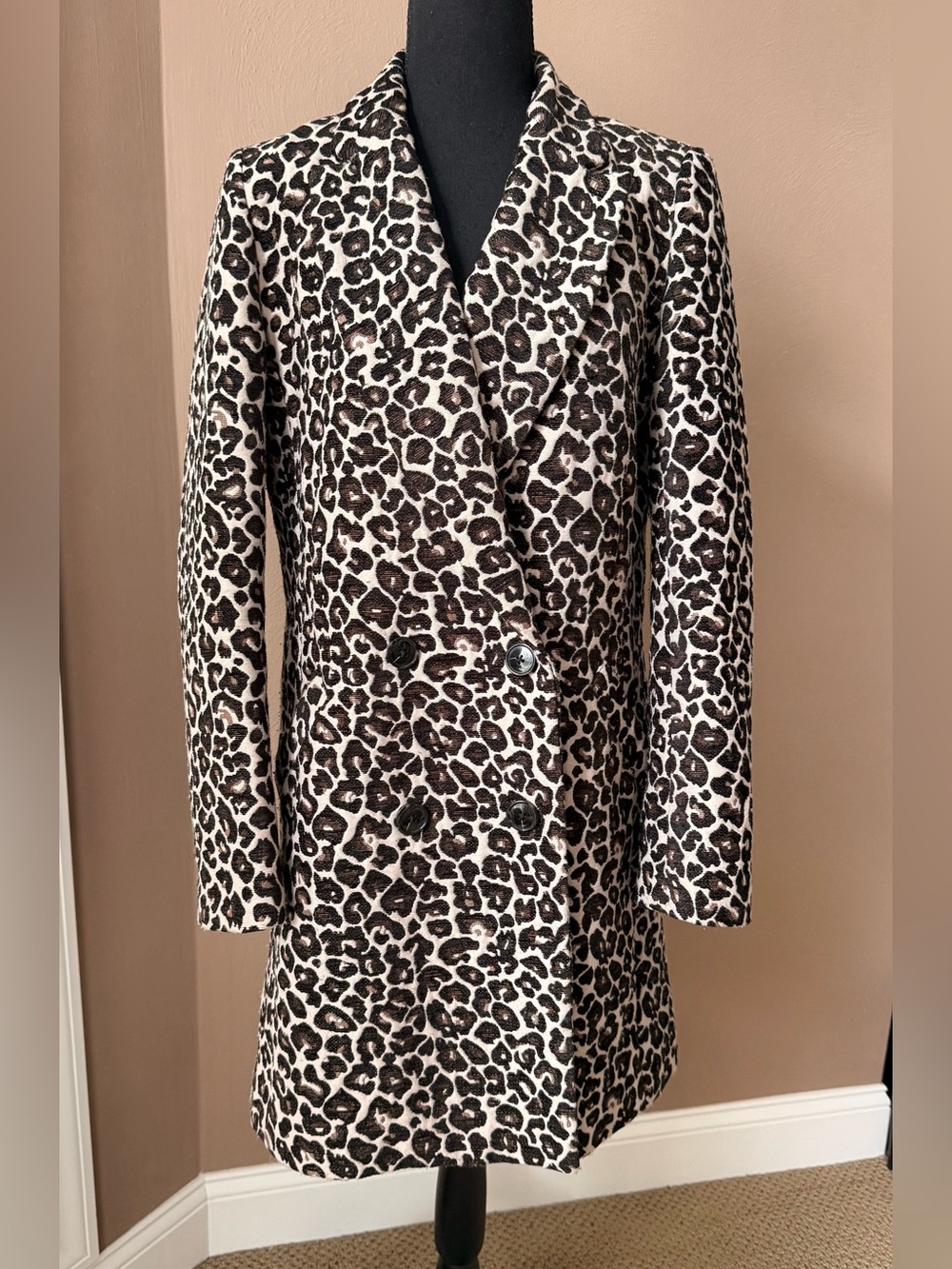Anthropologie Gianna Leopard-Print Trench Coat - Black, Cream and Brown Size 10 - Picture 3 of 8